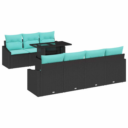 Havesofa Sæt med pude 8 pcs Sort og Blå polyrattan