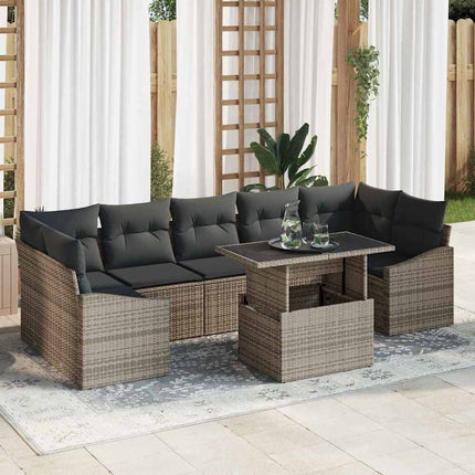 Havesofa Sæt med pude 8 pcs Grå polyrattan