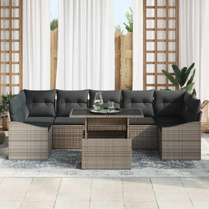Havesofa Sæt med pude 8 pcs Grå polyrattan