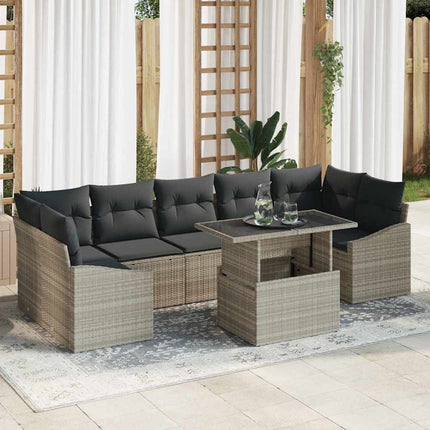Havesofa Sæt med pude 8 pcs Lysegrå polyrattan