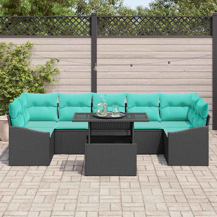 Havesofa Sæt med pude 8 pcs Sort og Blå polyrattan