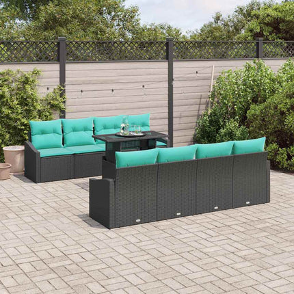 Havesofa Sæt med pude 7 pcs Sort og Blå polyrattan