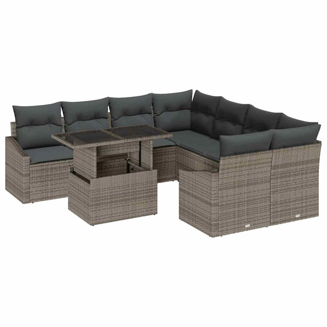 Havesofa Sæt med pude 9 pcs Grå polyrattan