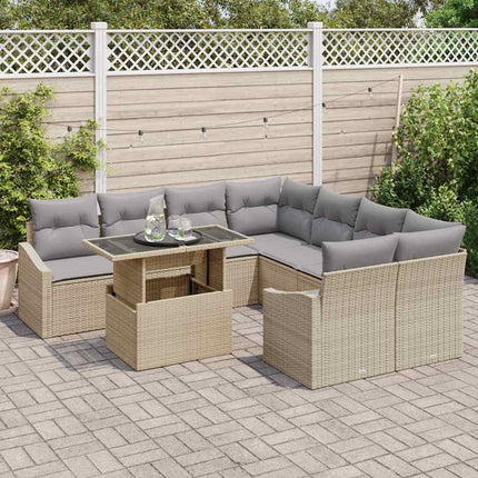 Havesofa Sæt 9 stk. Beige og lys grå polyrattan