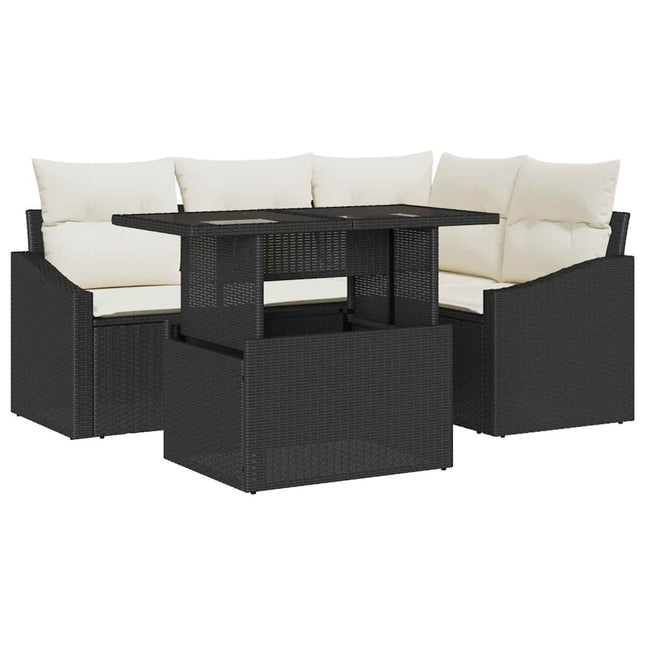 Havesofa Sæt 5 stk. Sort og Cream polyrattan