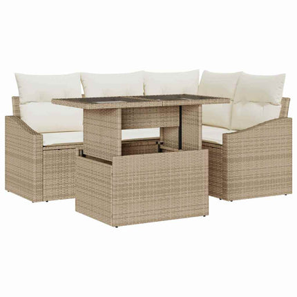 Havesofa Sæt 5 stk. Beige og creme polyrattan