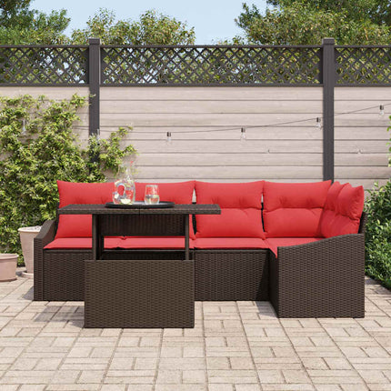 Havesofa Sæt 6 stk. Brun og Rød polyrattan