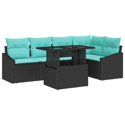 Havesofa Sæt med pude 6 pcs Sort og Blå polyrattan