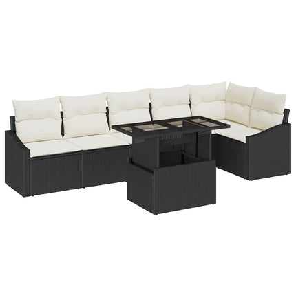 Havesofa Sæt 7 stk. Sort og Cream polyrattan