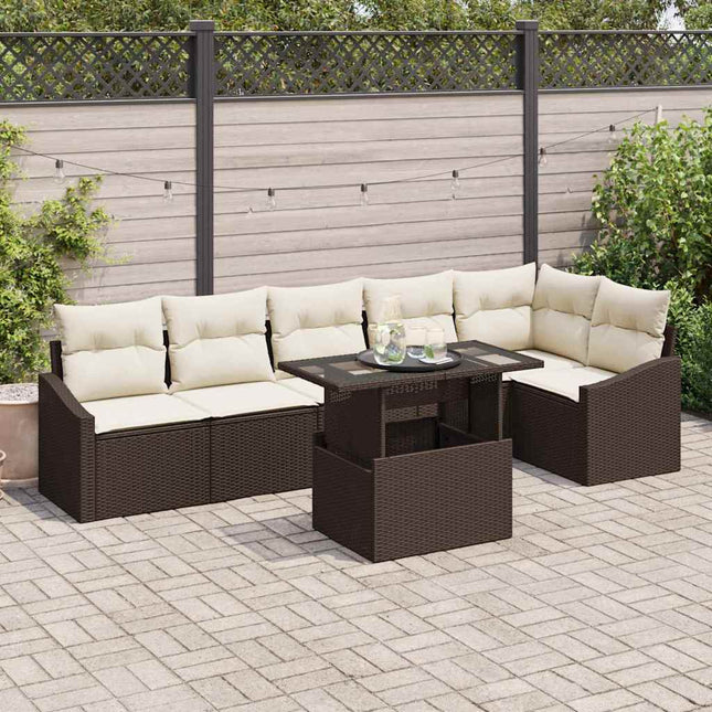 Havesofa Sæt 7 stk. Brun og Creme polyrattan