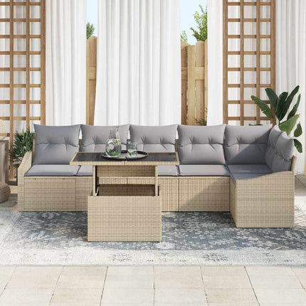 Havesofa Sæt 7 stk. Beige og lys grå polyrattan