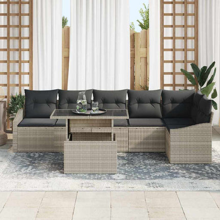 Havesofa Sæt 7 stk. Lysegrå polyrattan