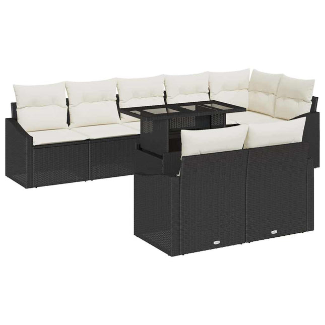 Havesofa Sæt med pude 9 pcs Sort og Cream polyrattan