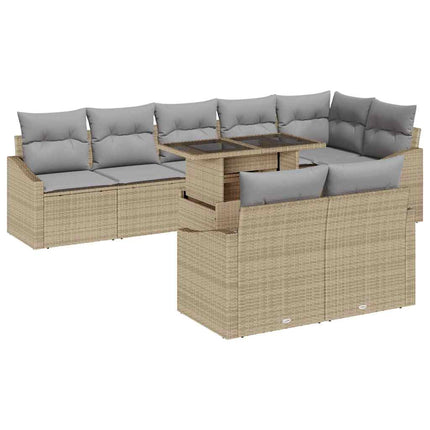 Havesofa Sæt 9 stk. Beige og lys grå polyrattan
