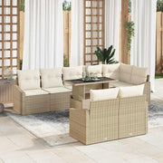 Havesofa Sæt med pude 9 pcs Beige og creme polyrattan