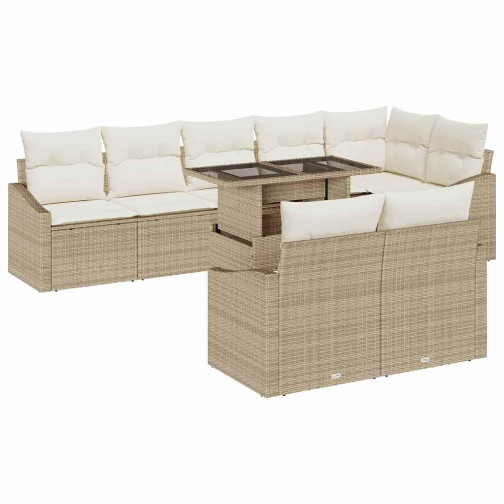 Havesofa Sæt med pude 9 pcs Beige og creme polyrattan