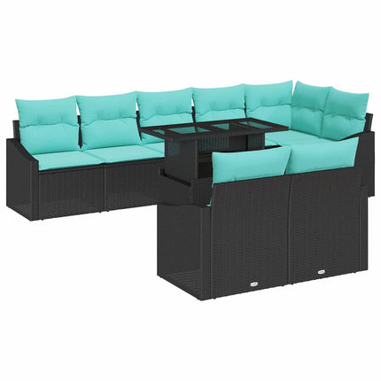 Havesofa Sæt med pude 9 pcs Sort og Blå polyrattan