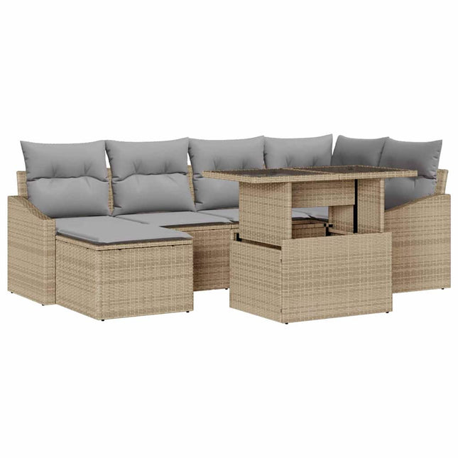 Havesofa Sæt 7 stk. Beige og lys grå polyrattan