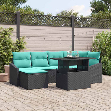 Sofa Sæt med pude med opbevaring 7 pcs Sort og Blå Poly rattan