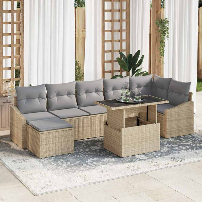 Havesofa Sæt 8 stk. Beige og lys grå polyrattan
