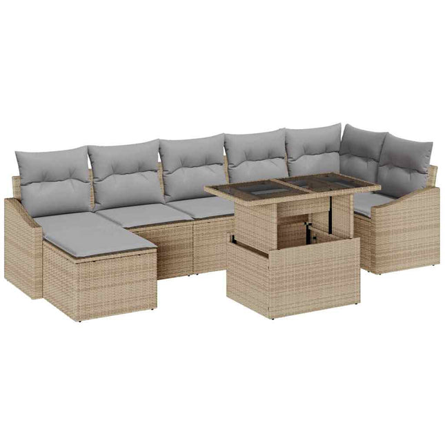 Havesofa Sæt 8 stk. Beige og lys grå polyrattan