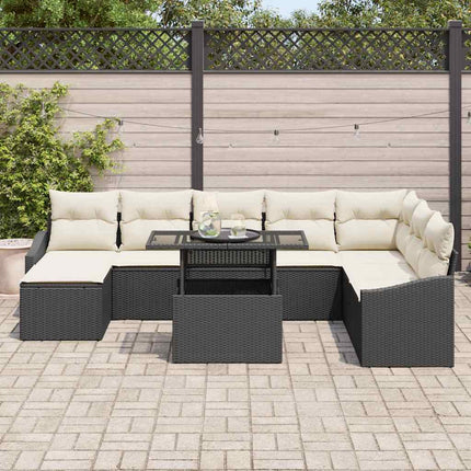 Sofa Sæt 9 stk. Sort og Cream polyrattan