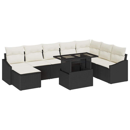 Sofa Sæt 9 stk. Sort og Cream polyrattan