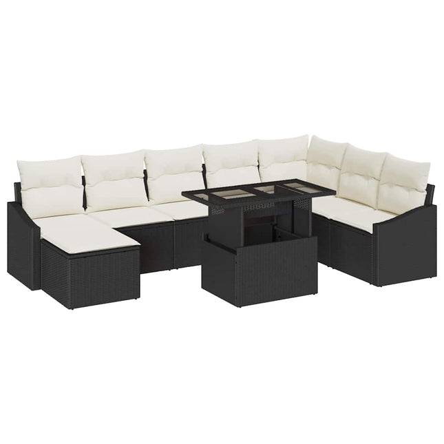 Sofa Sæt 9 stk. Sort og Cream polyrattan