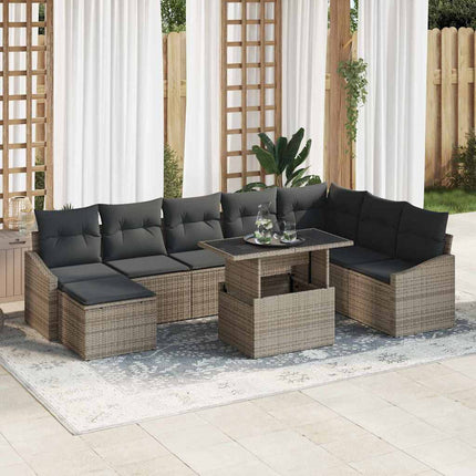 Sofa Sæt med pude med opbevaring 9 pcs Grå polyrattan