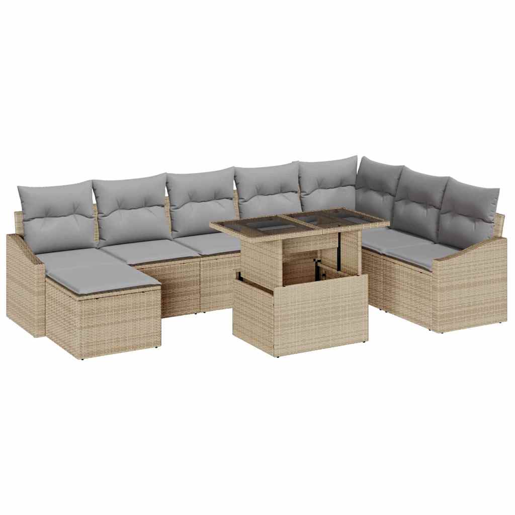 Sofa Sæt med pude 9 pcs Beige og lys grå polyrattan