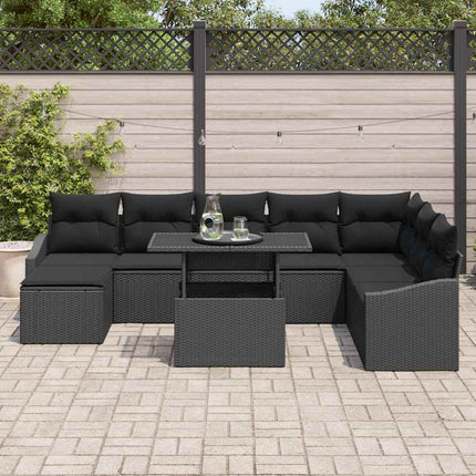Sofa Sæt med pude med opbevaring 9 pcs Sort polyrattan