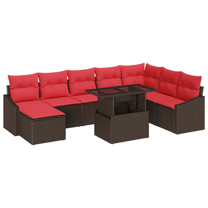 Sofa Sæt 9 stk. Brun og Rød polyrattan