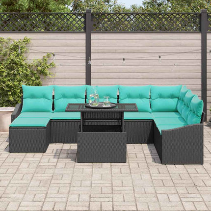 Sofa Sæt med pude med opbevaring 9 pcs Sort og Blå polyrattan