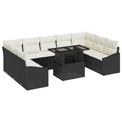 Sofa Sæt med pude 10 pcs Sort og Cream polyrattan
