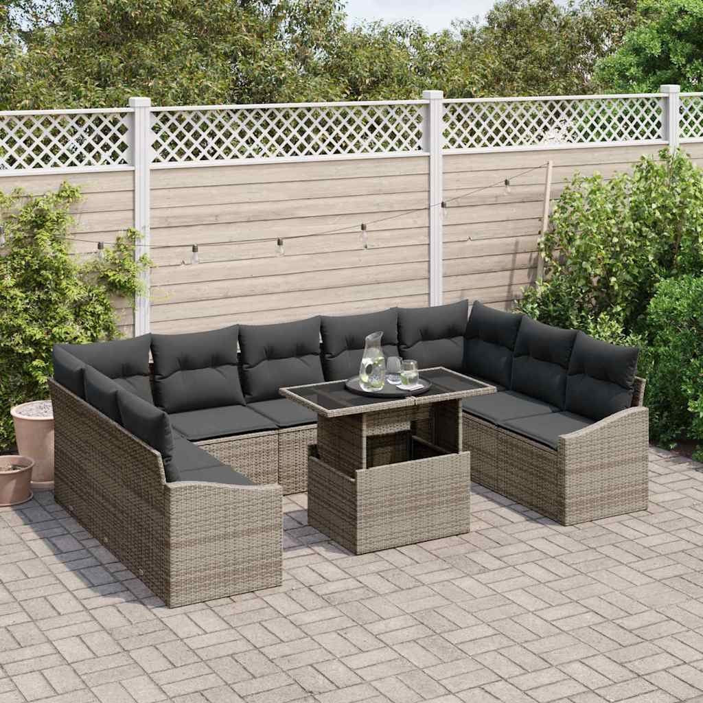 Sofa Sæt med pude 10 pcs Grå polyrattan