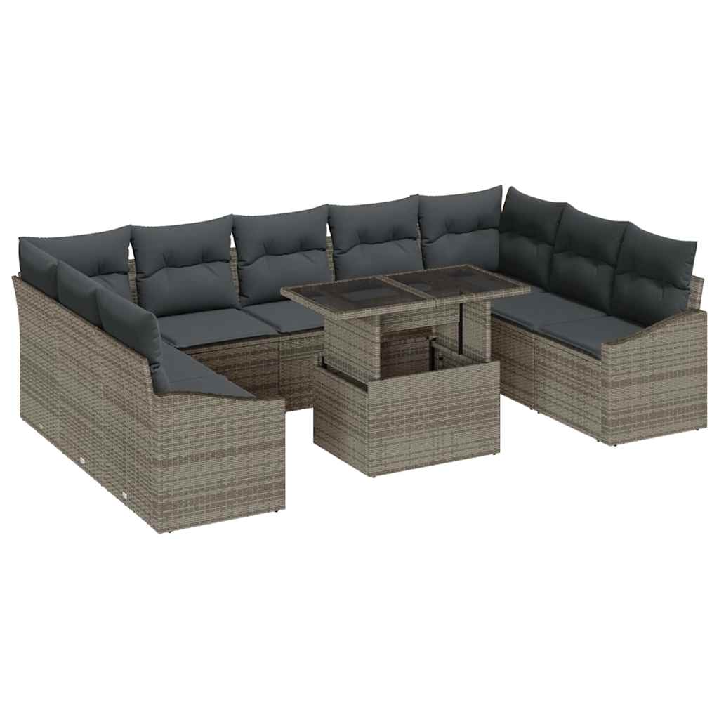 Sofa Sæt med pude 10 pcs Grå polyrattan