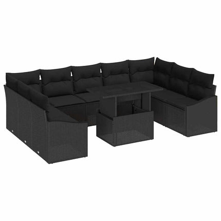 Sofa Sæt 10 stk. Sort polyrattan