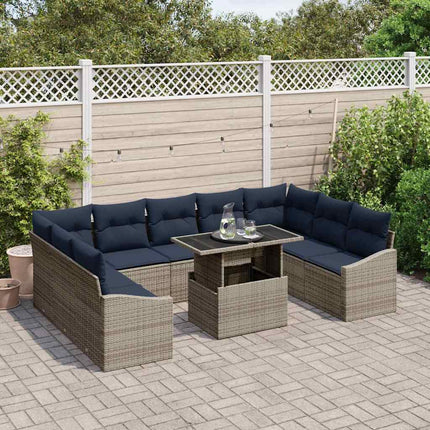 Sofa Sæt med pude 10 pcs Sort og Blå polyrattan