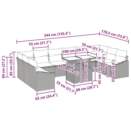 Sofa Sæt med pude 11 pcs Beige og lys grå polyrattan
