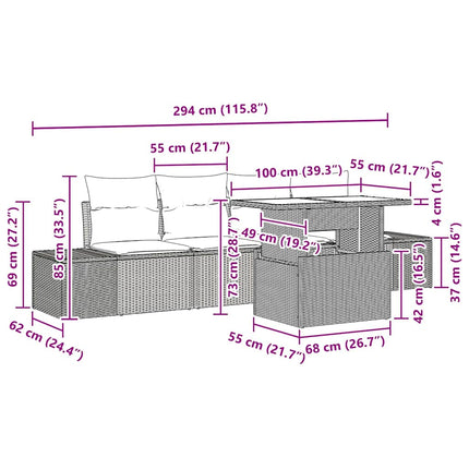 Sofa Sæt med pude 5 pcs Brun og Creme polyrattan
