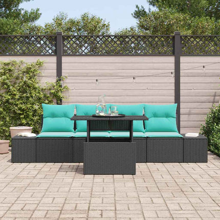 Sofa Sæt 5 stk. 4-Antal sæder Sort og Blå polyrattan