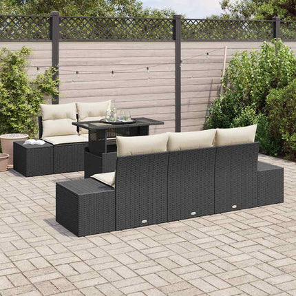 Sofa Sæt med pude 6 pcs Sort og Cream polyrattan