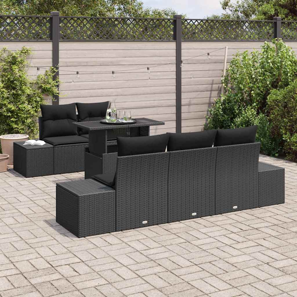 Sofa Sæt med pude 6 pcs Sort polyrattan