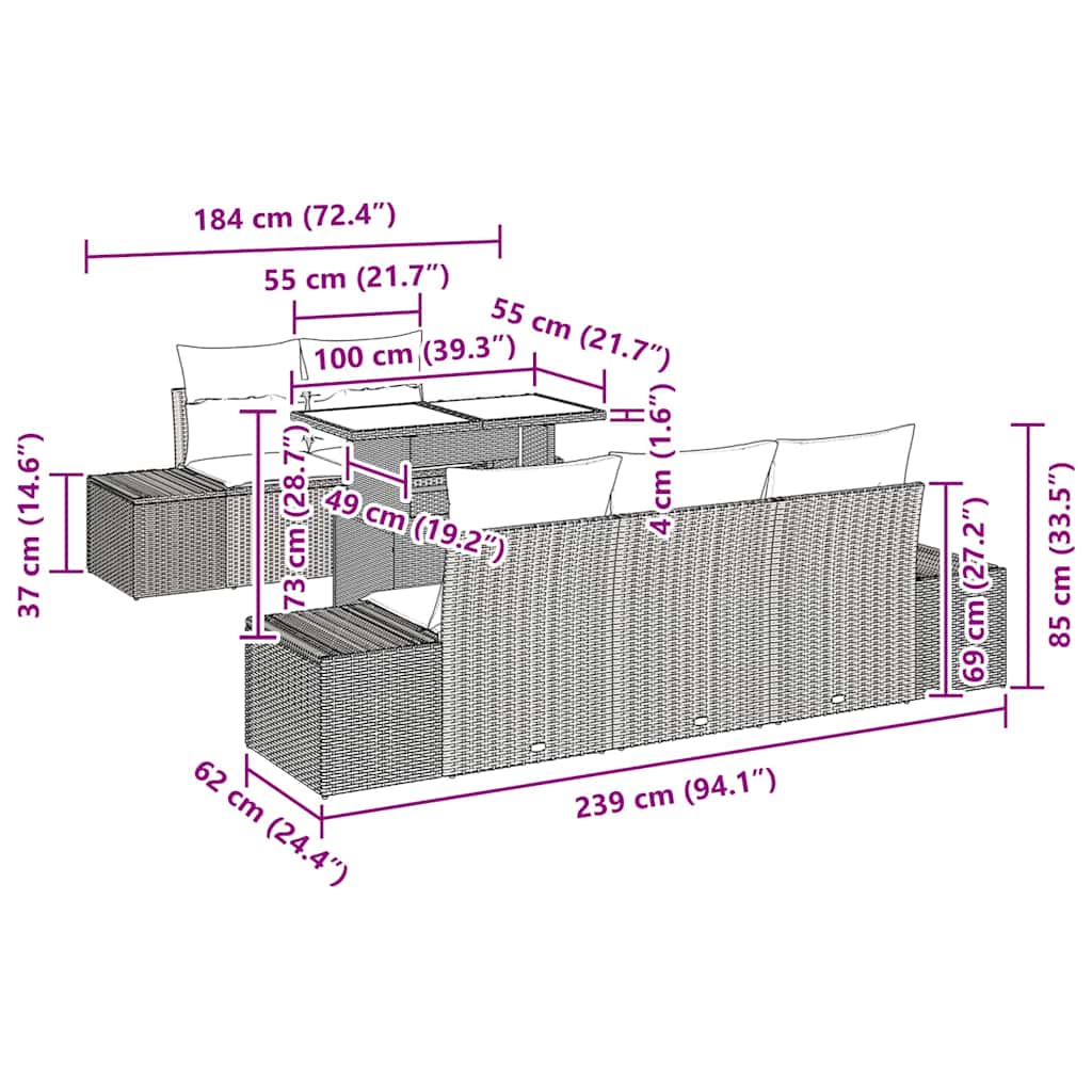 Sofa Sæt med pude 6 pcs Sort polyrattan