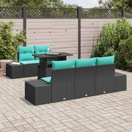 Sofa Sæt 6 stk. 5-Antal sæder Sort og Blå polyrattan