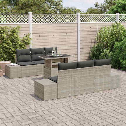 Sofa Sæt med pude 7 pcs Lysegrå polyrattan