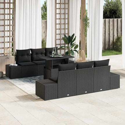 Sofa Sæt 7 stk. Sort polyrattan