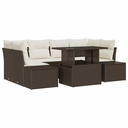 Sofa Sæt med pude 7 pcs Brun og Creme polyrattan
