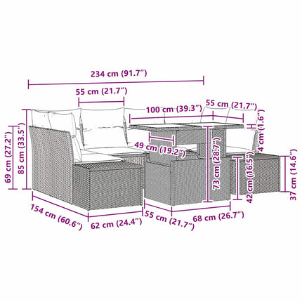 Sofa Sæt med pude 7 pcs Grå polyrattan