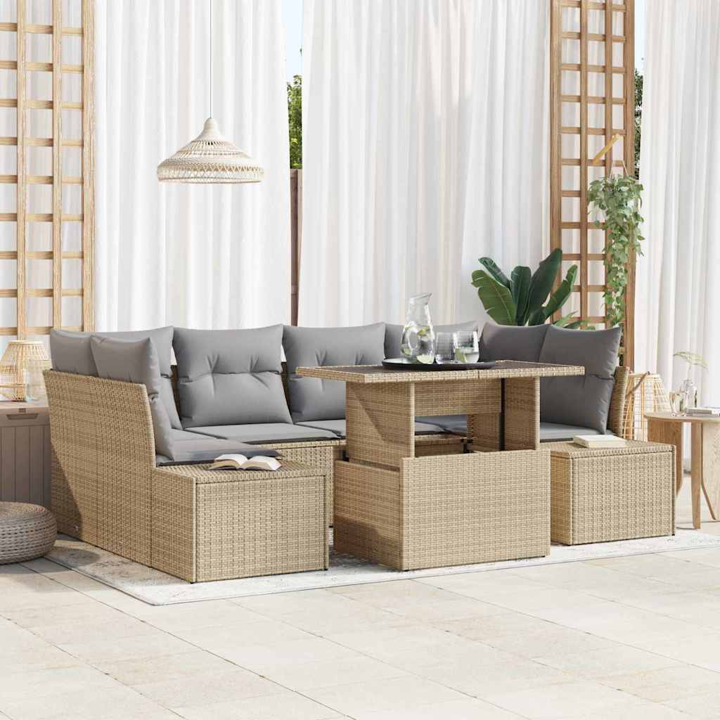 Sofa Sæt med pude 7 pcs Beige og lys grå polyrattan